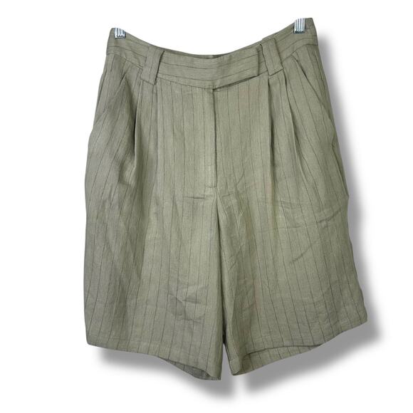 Current Air Anthropologie Pinstripe High Waist Pleated Bermuda Culottes Shorts - Picture 3 of 8